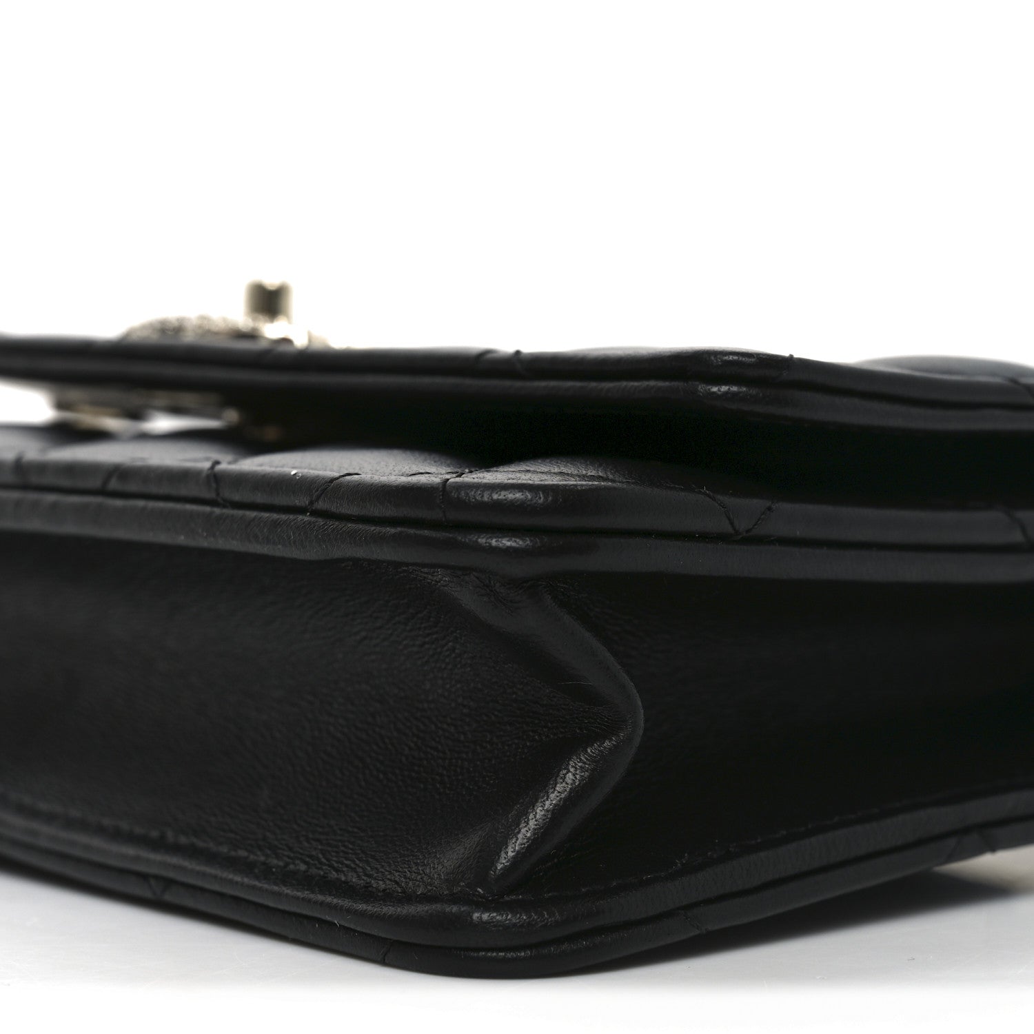 Chanel Lambskin Quilted Crystal Handle Wallet On Chain WOC Black
