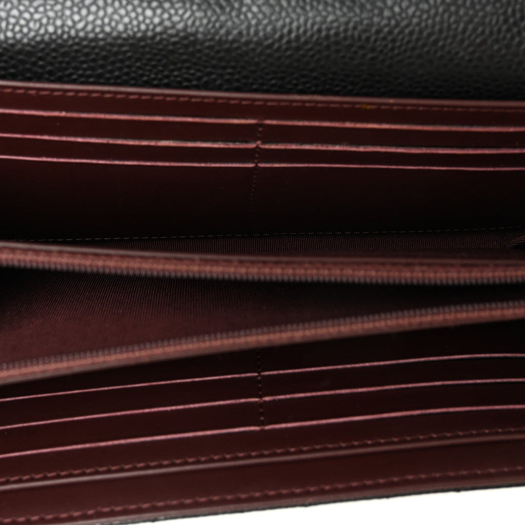 Caviar Quilted Large Gusset Flap Wallet Black