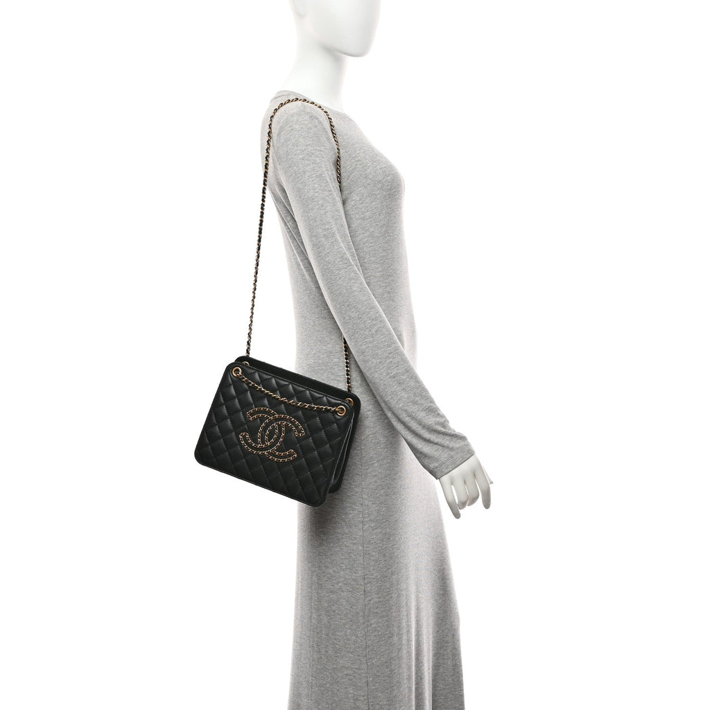 Chanel Calfskin Quilted CC Chain Accordion Tote Black