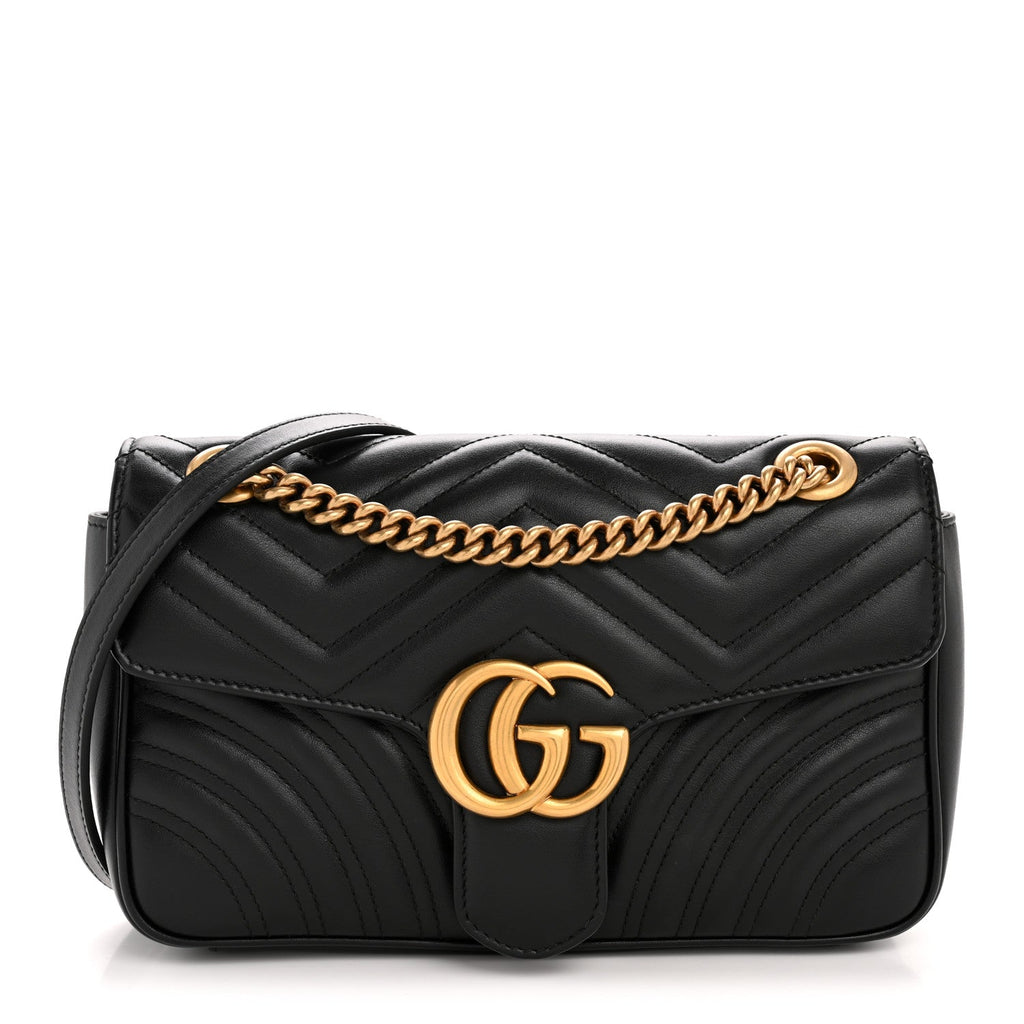 Gucci Calfskin Matelasse Small GG Marmont Shoulder Bag Black