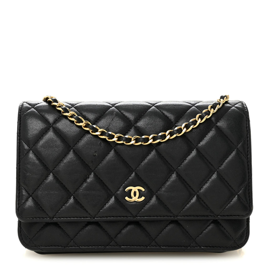 Chanel Lambskin Quilted Wallet On Chain WOC Black