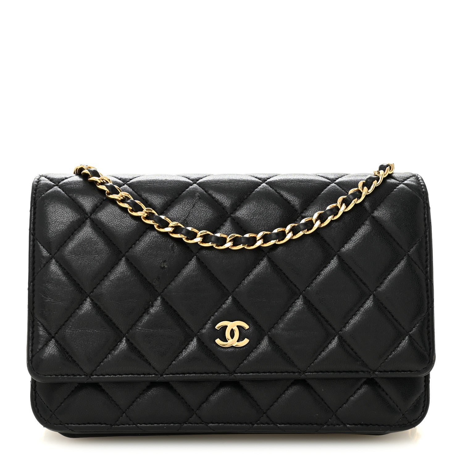 Chanel Lambskin Quilted Wallet On Chain WOC Black