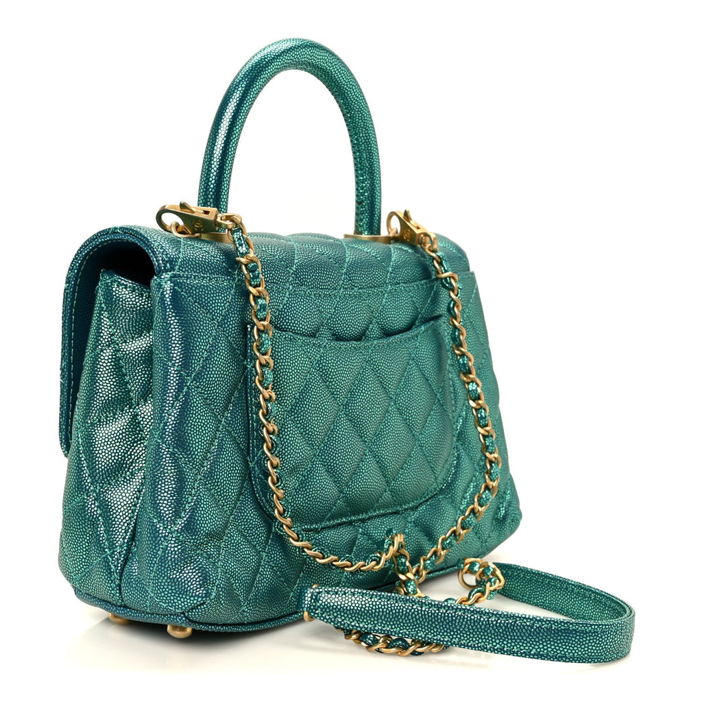 Chanel Metallic Caviar Quilted Mini Coco Handle Flap Blue