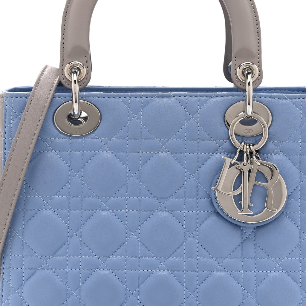 Christian Dior Lambskin Cannage Medium Bi-Color Lady Dior Blue Gray