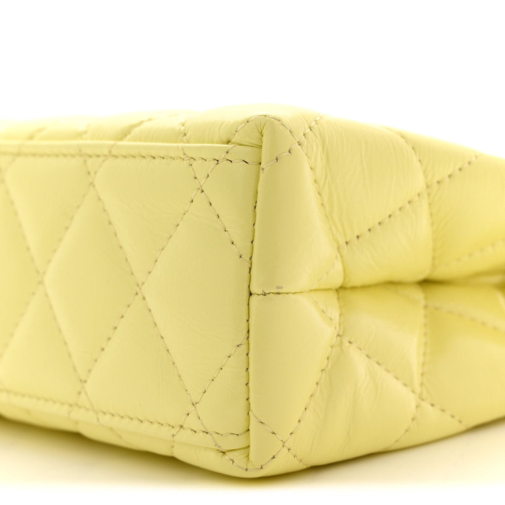 Chanel Shiny Aged Calfskin Quilted Nano Kelly Shopper Light Yellow