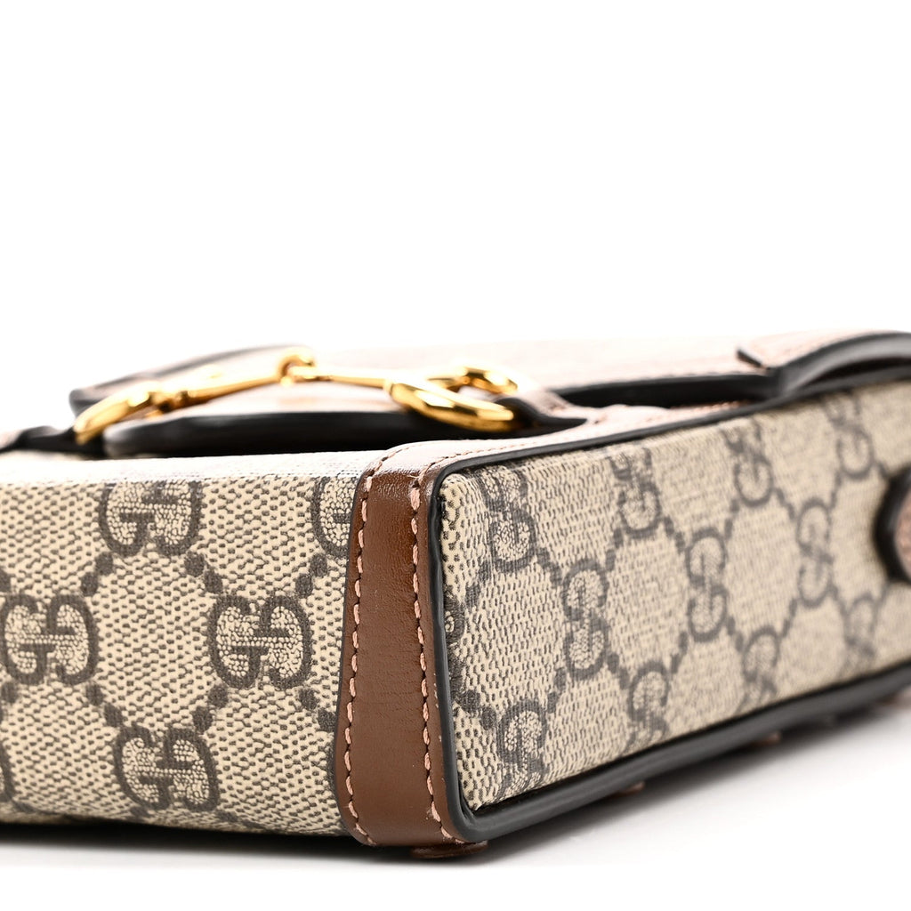 Gucci GG Supreme Monogram Mini Horsebit 1955 Crossbody Bag Beige Brown Sugar