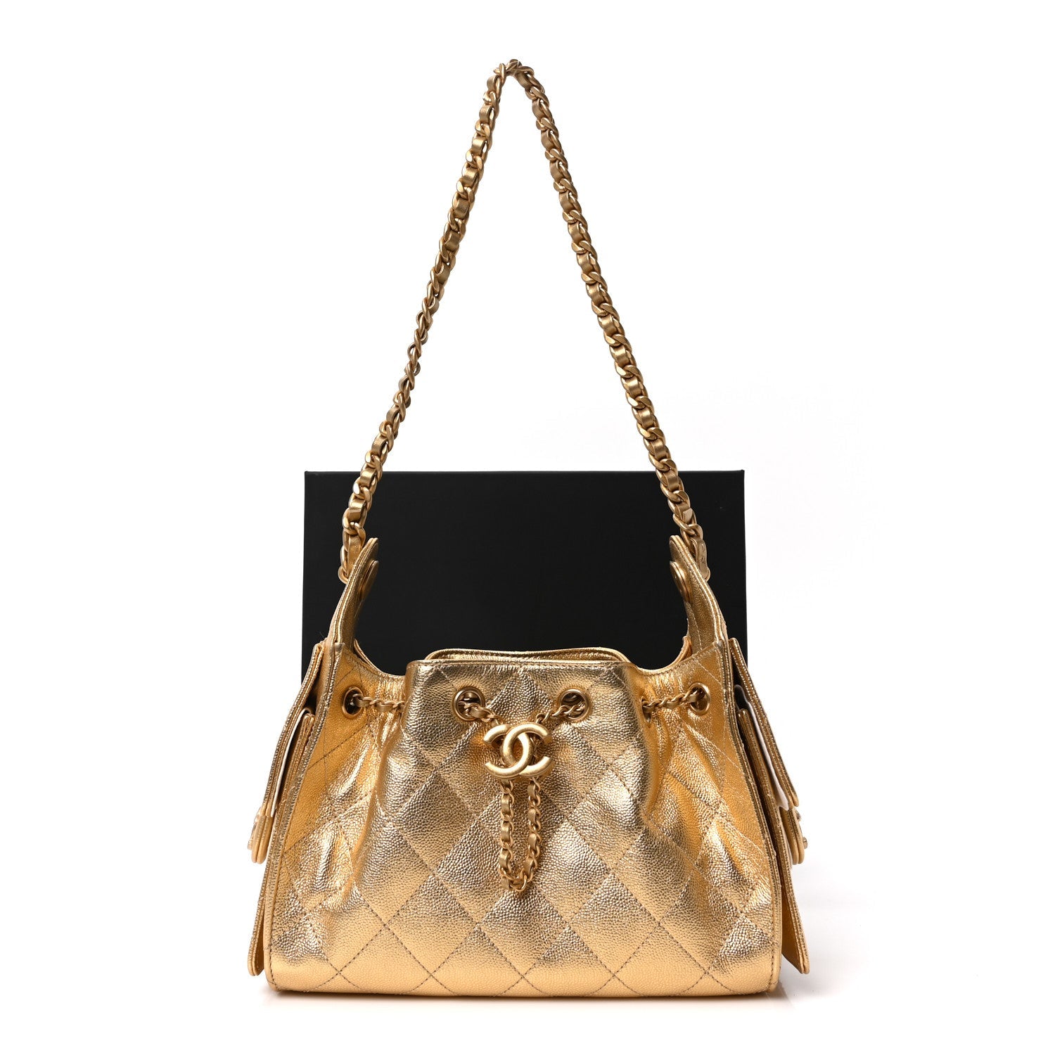 Chanel Metallic Caviar Quilted Mini Chanel 25 Handbag Gold