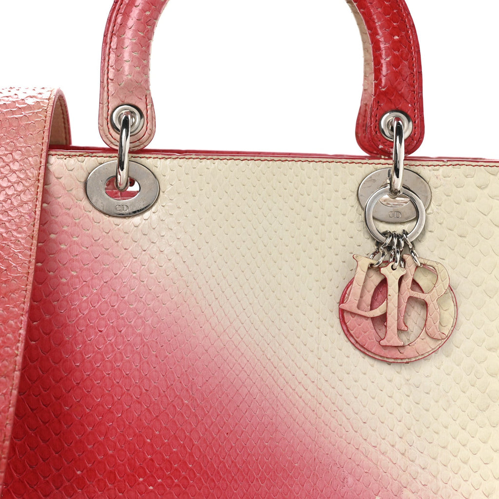Christian Dior Snakeskin Ombre Medium Lady Dior Red White