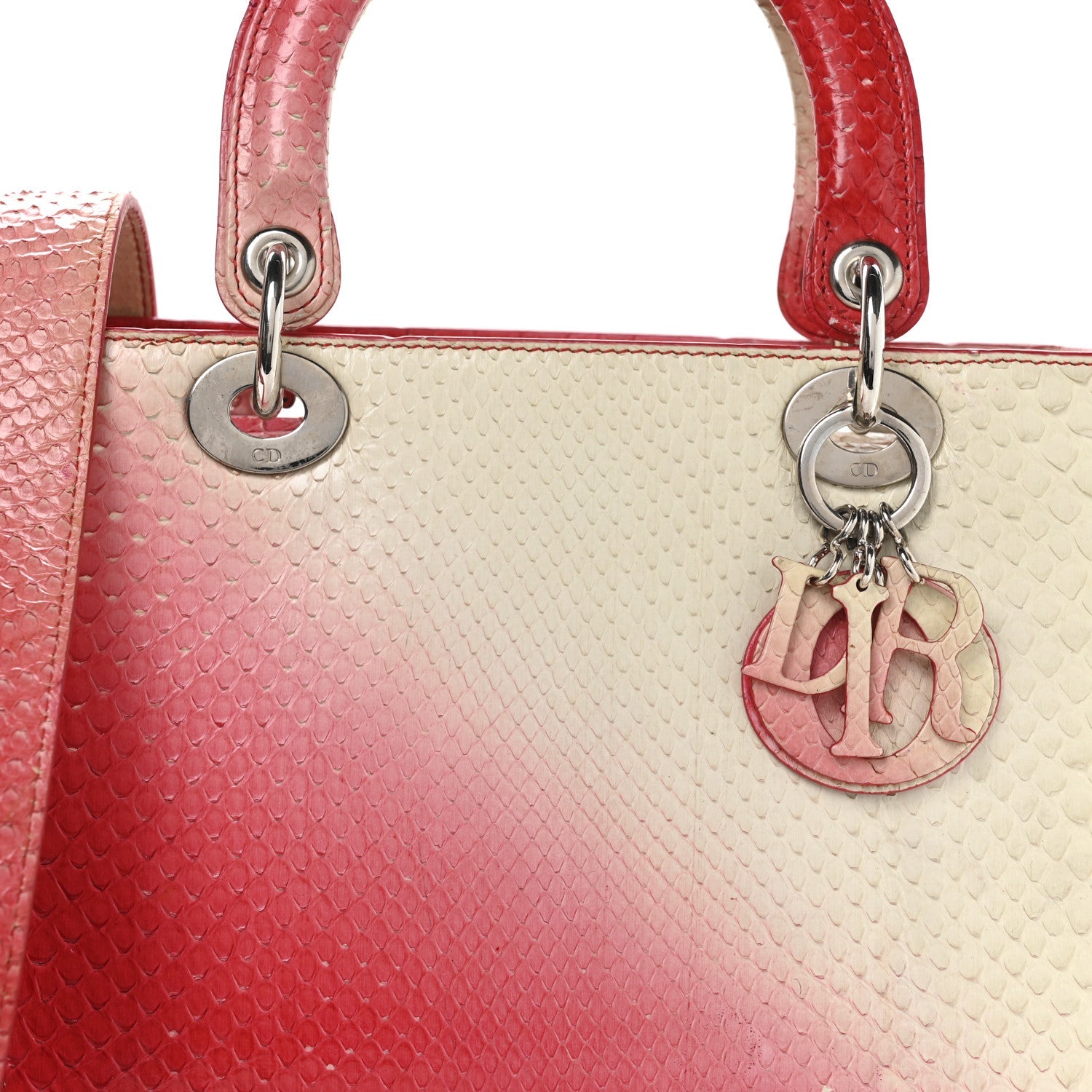 Christian Dior Snakeskin Ombre Medium Lady Dior Red White