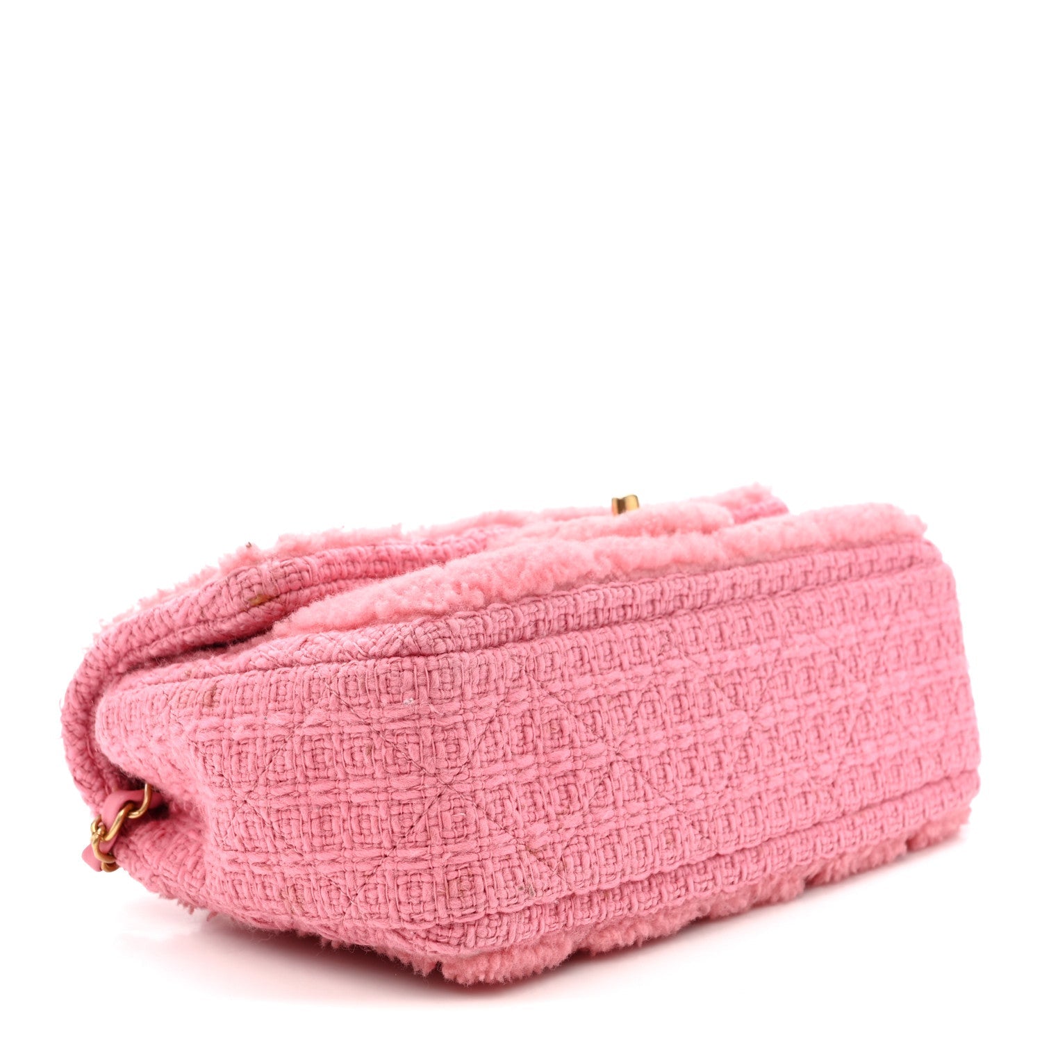 Chanel Shearling Tweed Quilted Medium Flap Bag Light Pink