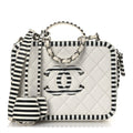 Chanel Caviar Quilted Striped Medium CC Filigree Vanity Case White Black