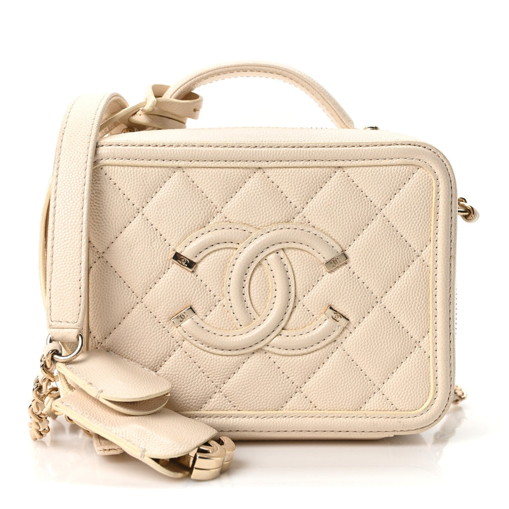 Chanel Caviar Quilted Small CC Filigree Vanity Case White