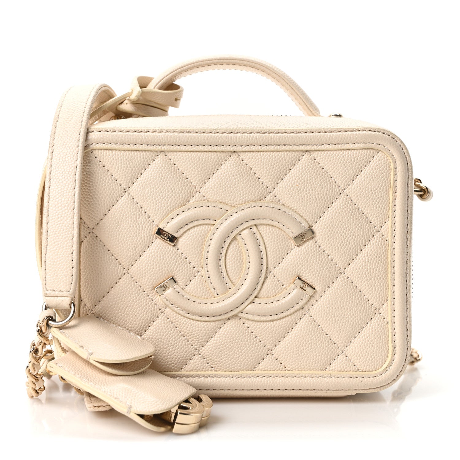 Chanel Caviar Quilted Small CC Filigree Vanity Case White
