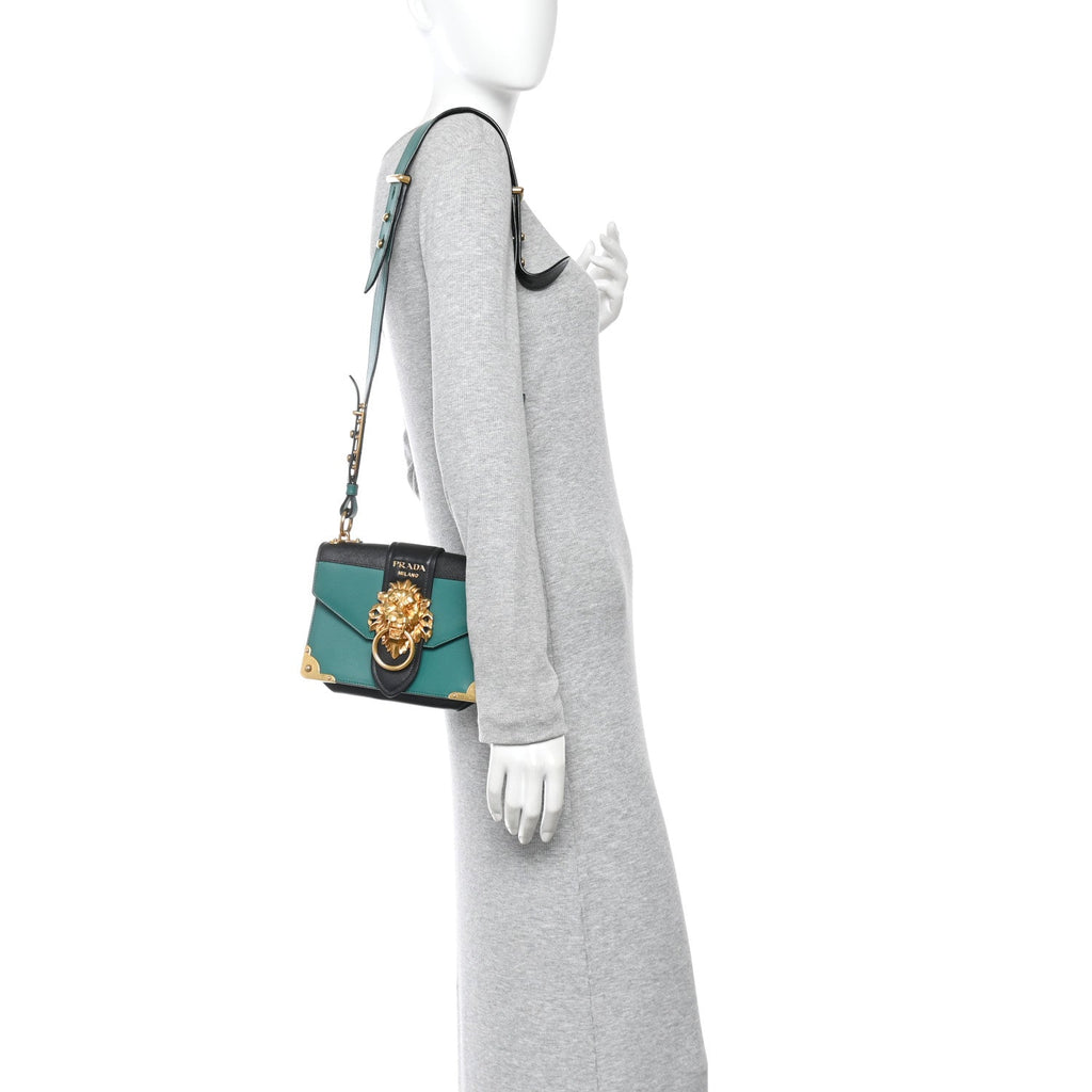 Prada Antic Soft Saffiano Lions Head Cahier Shoulder Bag Assenzio Black