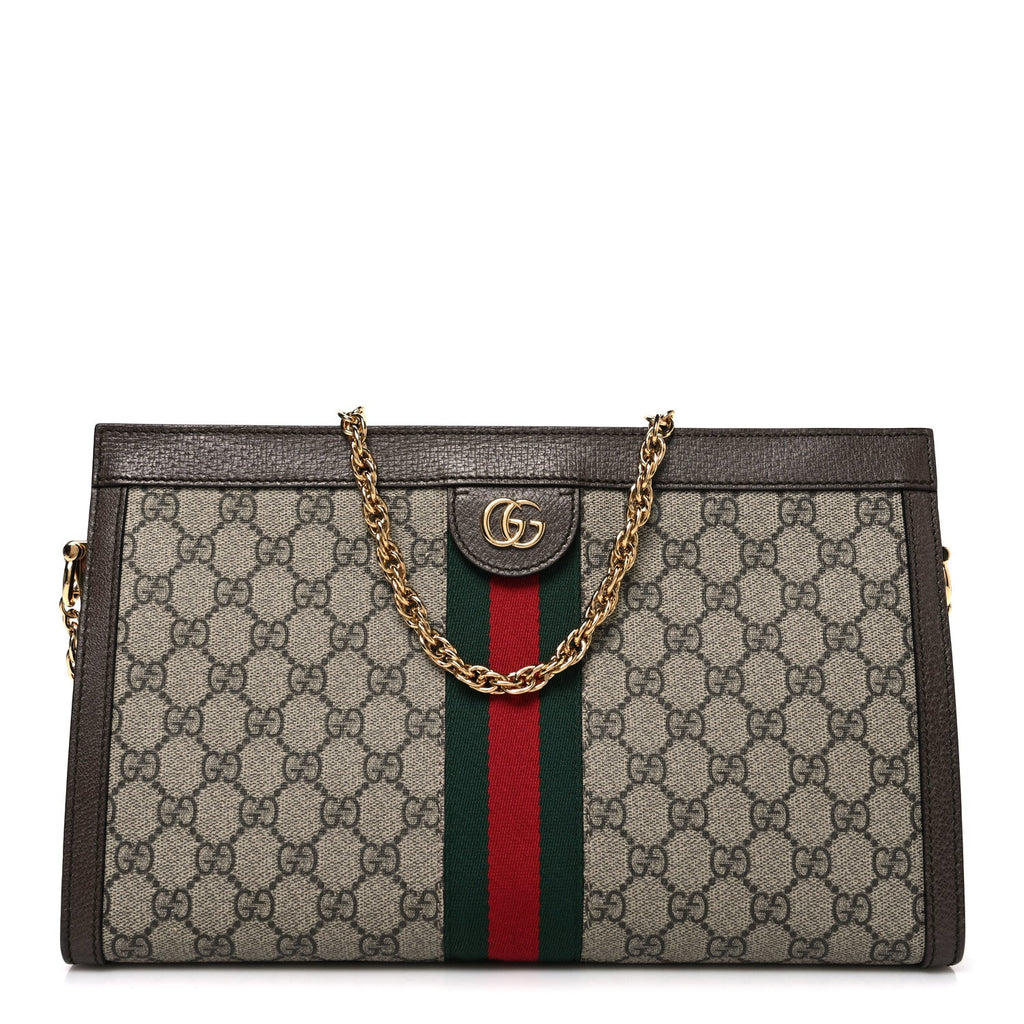 Gucci GG Supreme Monogram Web Medium Ophidia Chain Shoulder Bag Brown
