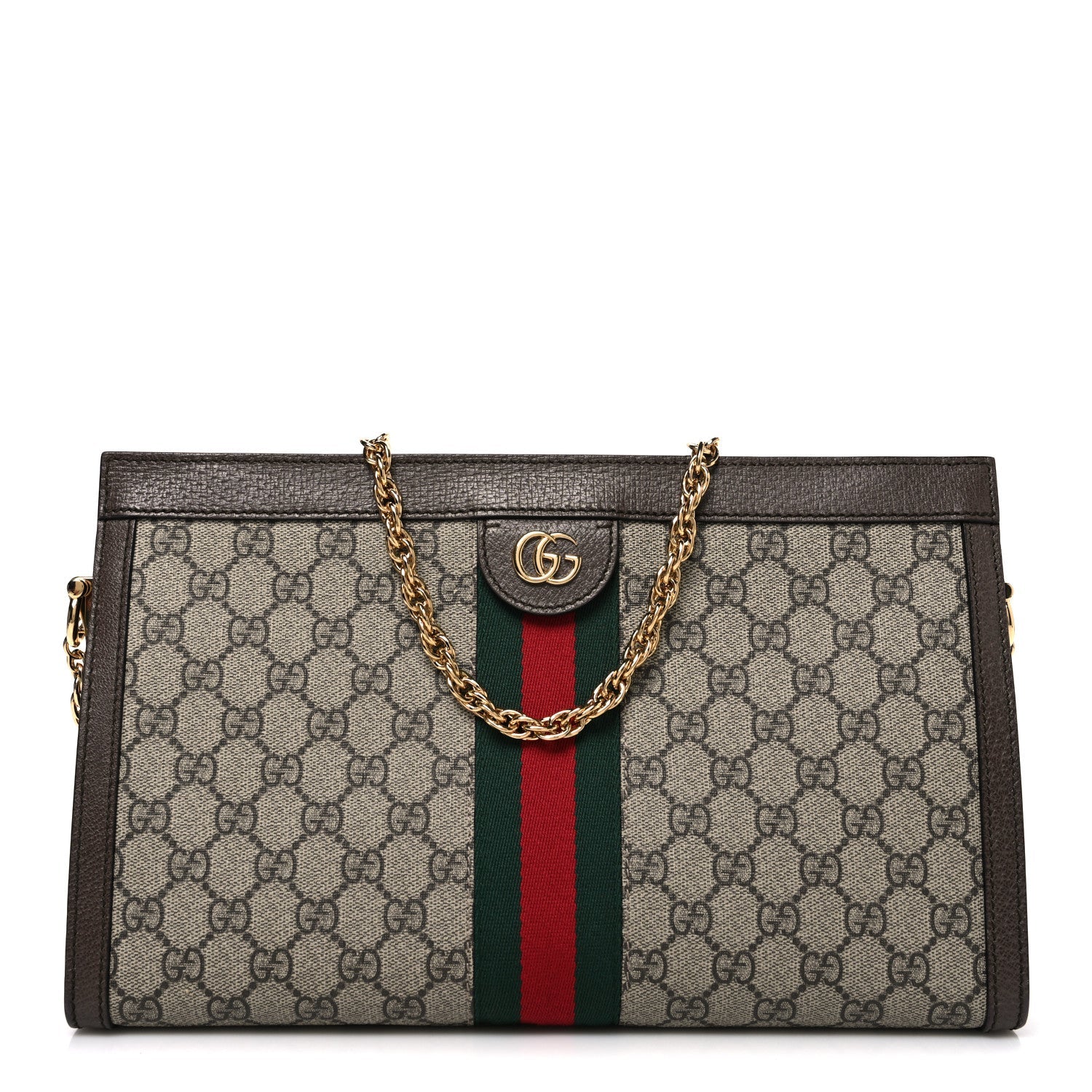 Gucci GG Supreme Monogram Web Medium Ophidia Chain Shoulder Bag Brown