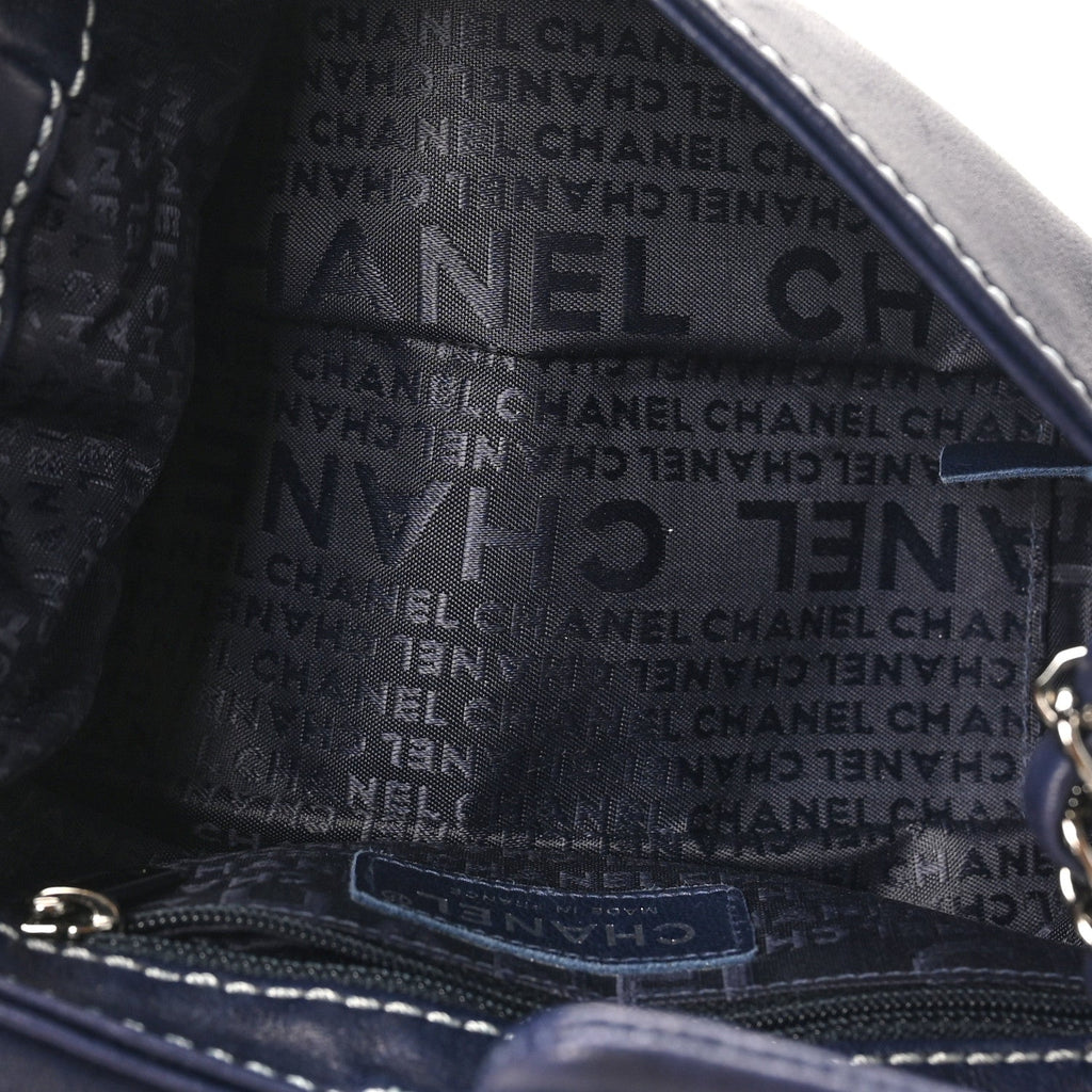 Chanel Lambskin Contrast Stitch Small Surpique Accordion Flap Navy