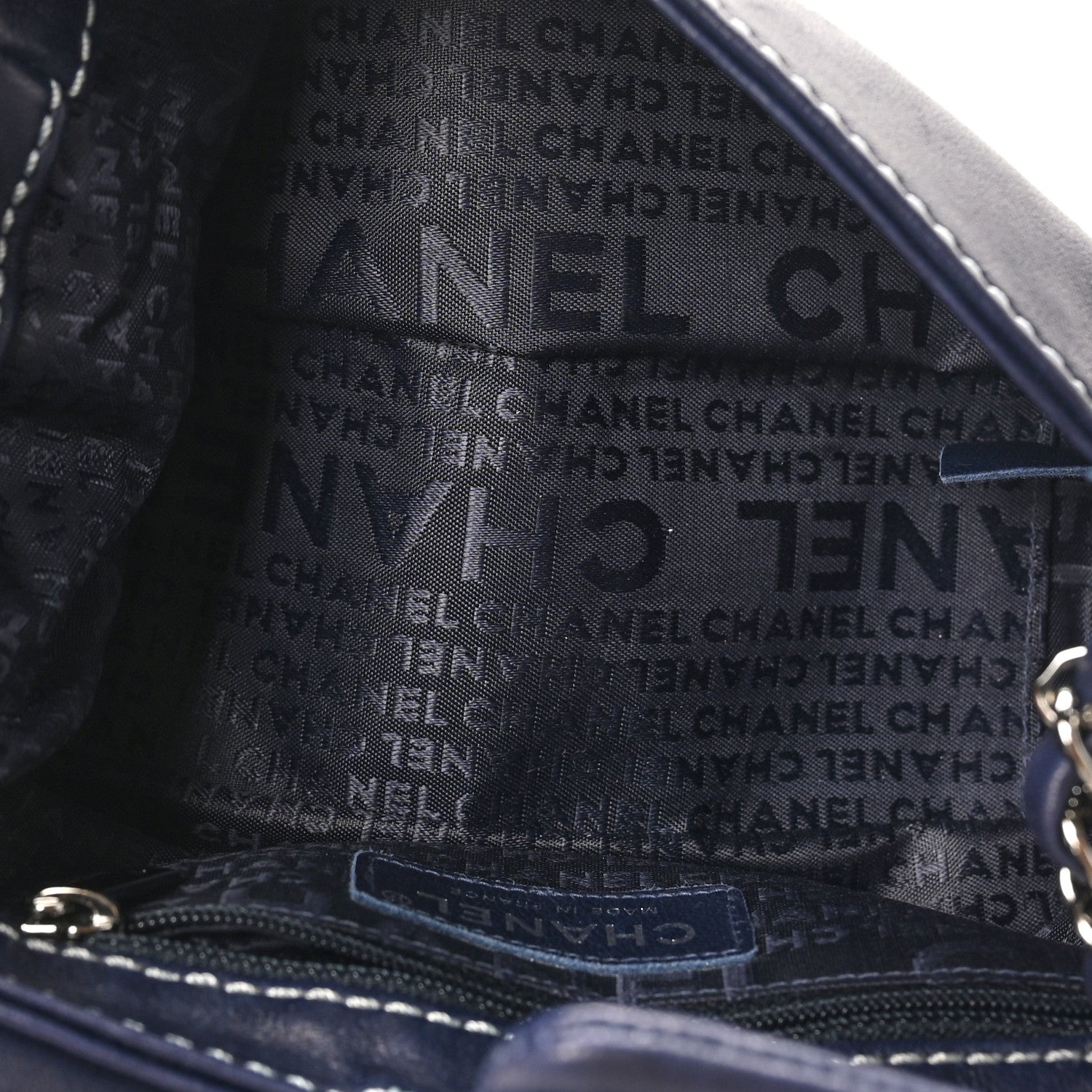 Chanel Lambskin Contrast Stitch Small Surpique Accordion Flap Navy