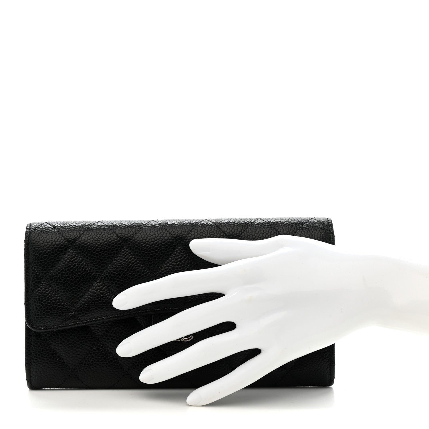 Caviar Quilted Large Gusset Flap Wallet Black