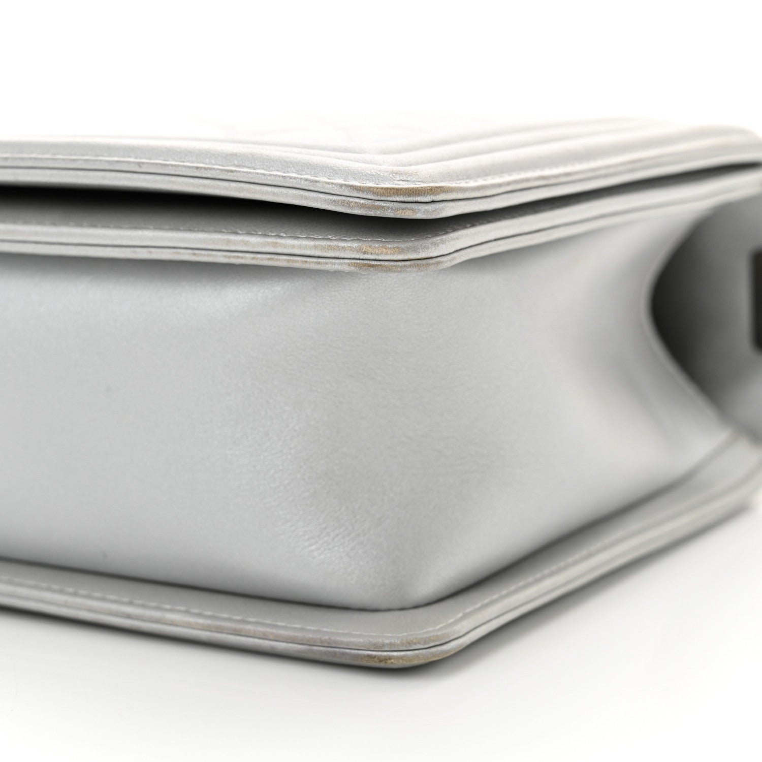 Chanel Metallic Calfskin Quilted New Medium Plexiglass Boy Flap Silver