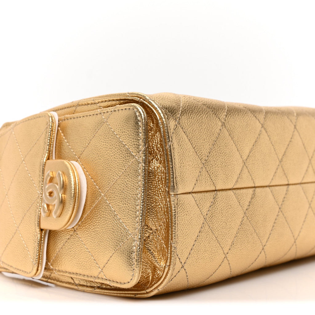 Chanel Metallic Caviar Quilted Mini Chanel 25 Handbag Gold