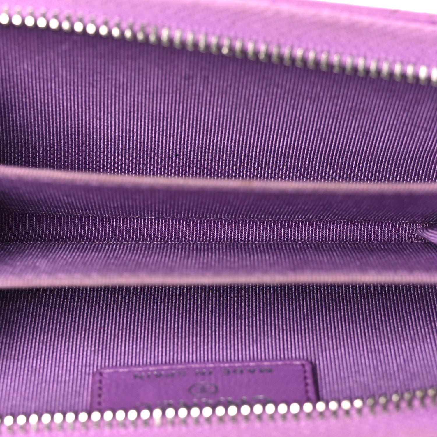 Lambskin Quilted Zip Around Coin Purse Wallet Purple