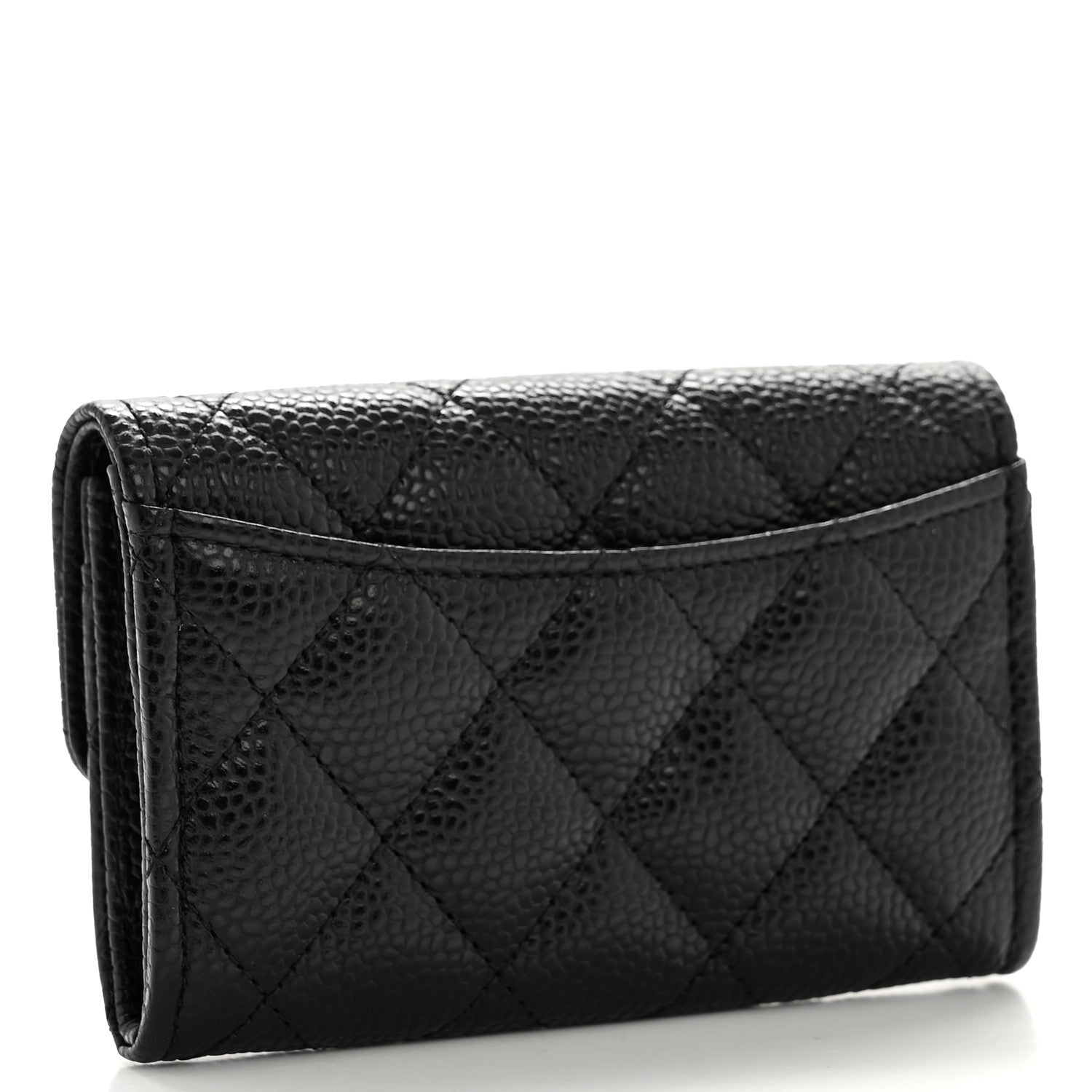 Caviar Quilted Flap Card Holder Wallet Black