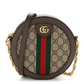 Gucci GG Supreme Monogram Web Mini Ophidia Round Shoulder Bag Brown