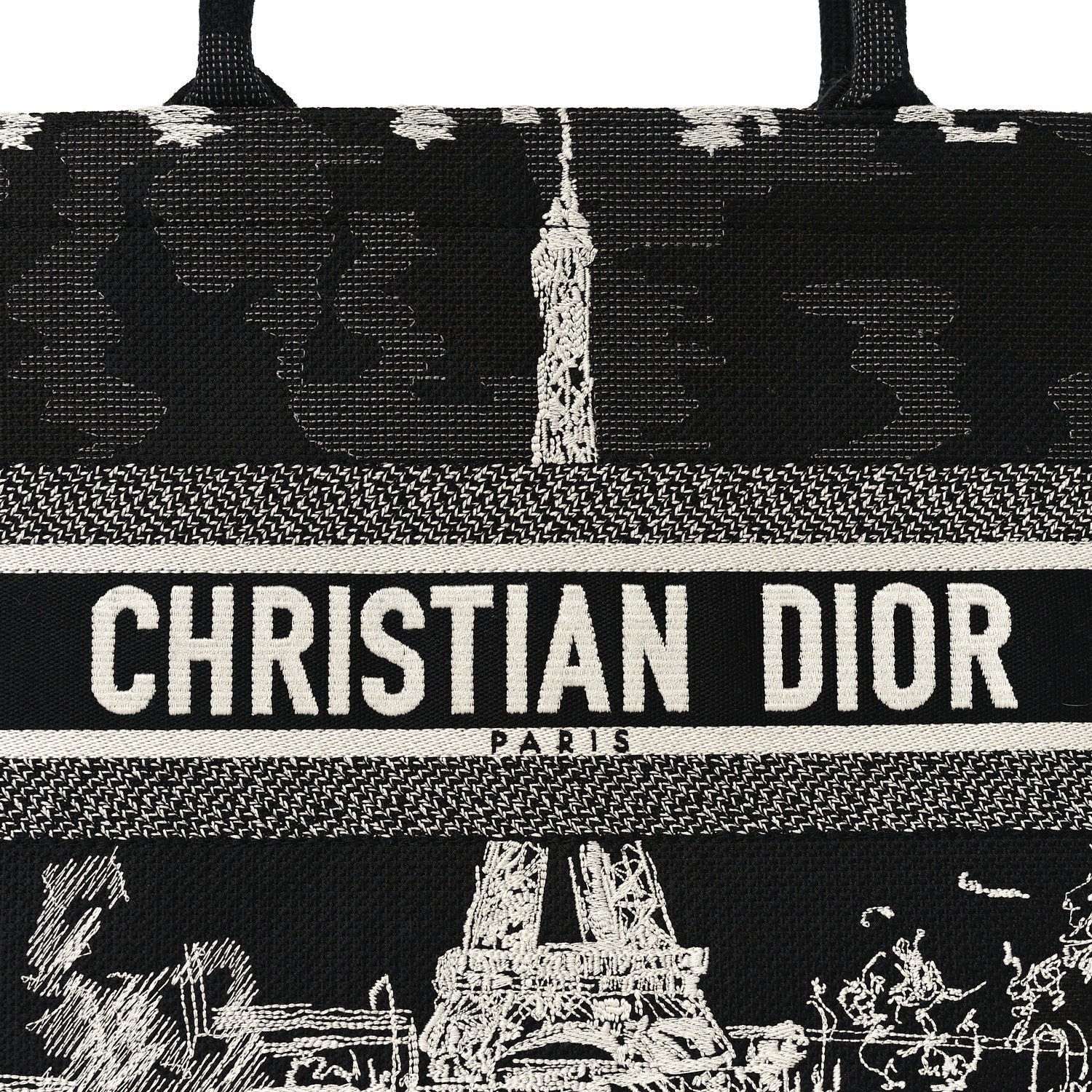 Christian Dior Canvas Embroidered Medium Paris Book Tote Black White