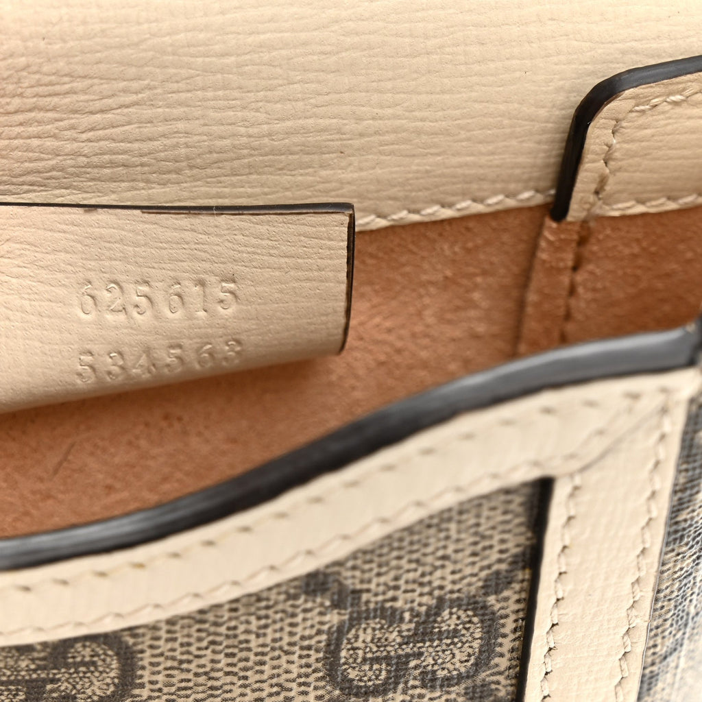 Gucci GG Supreme Monogram Azalea Calfskin Mini Horsebit 1955 Crossbody Bag Beige Ebony Mystic White