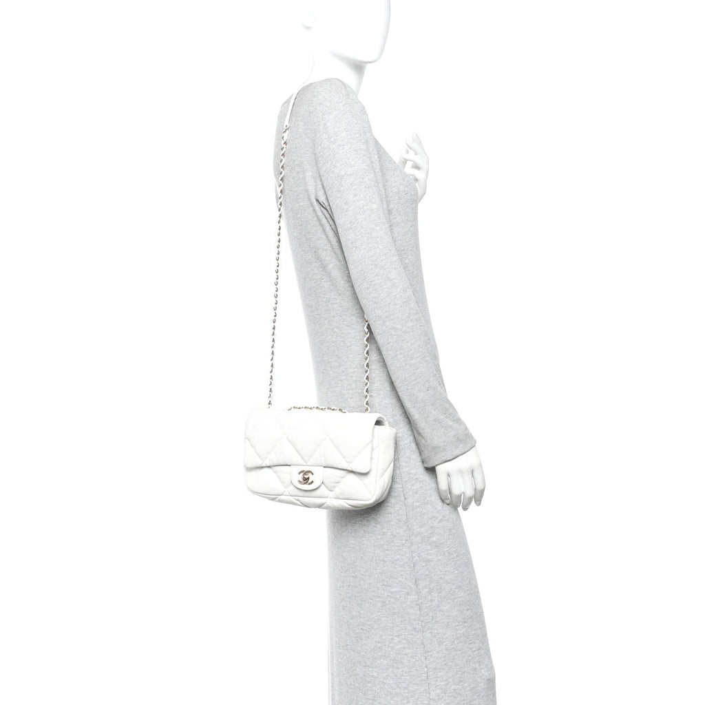 Chanel Calfskin Quilted Medium Bubbly Flap White