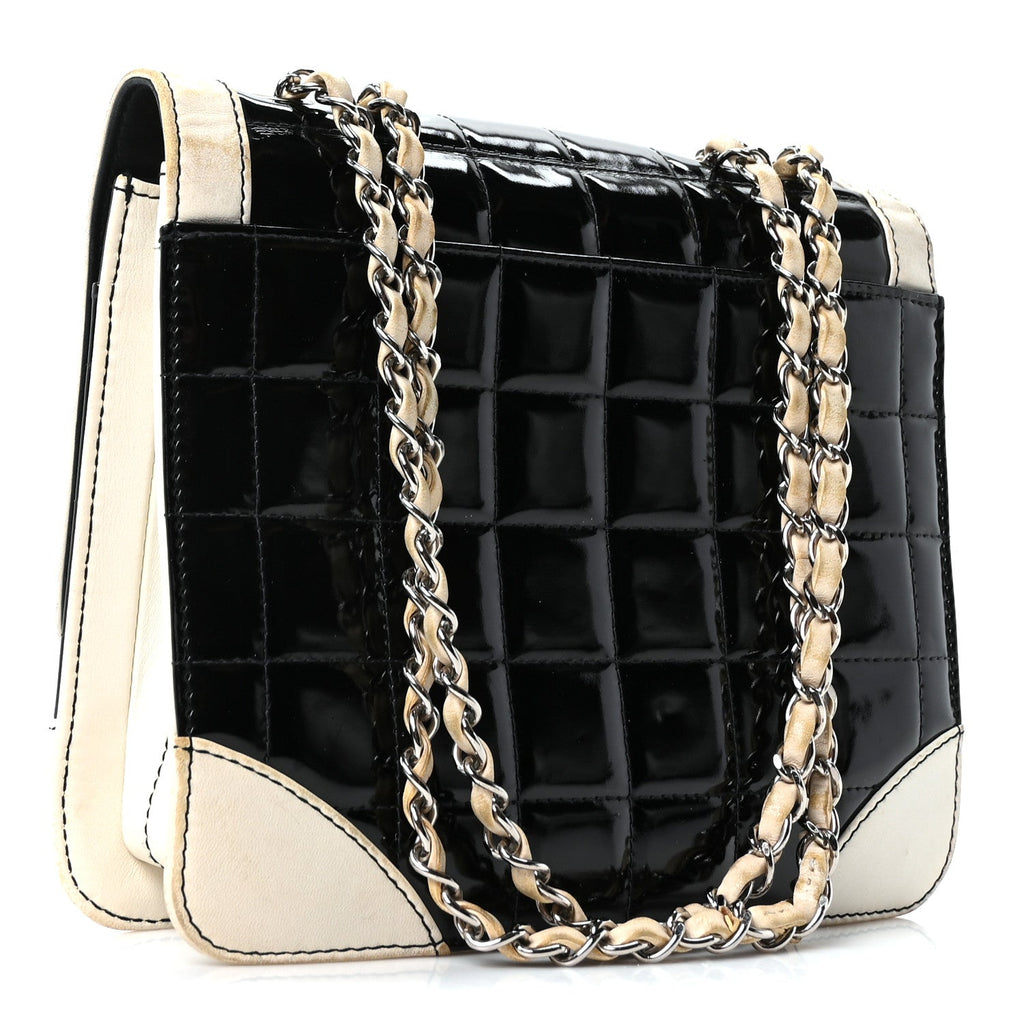 Chanel Lambskin Patent Chocolate Bar Flap Black White