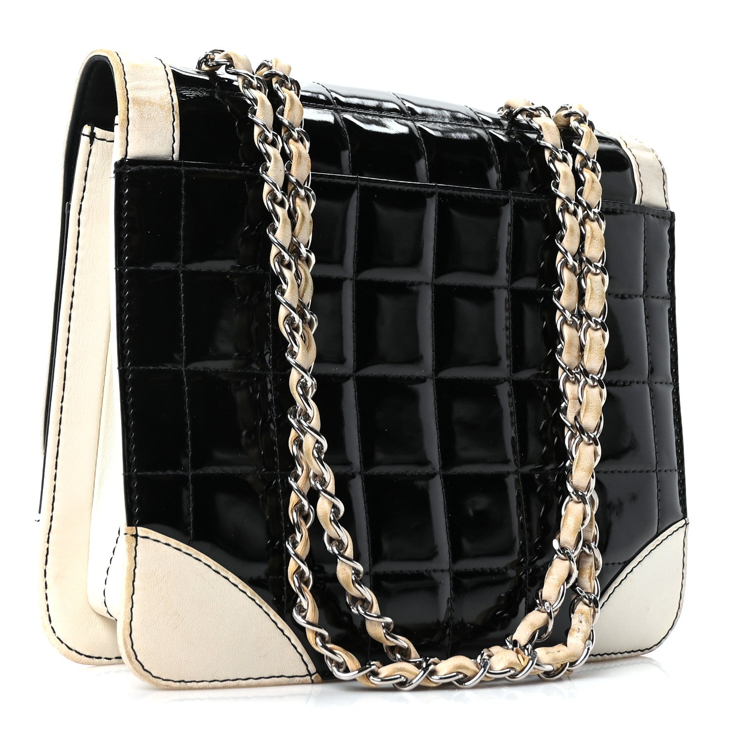 Chanel Lambskin Patent Chocolate Bar Flap Black White