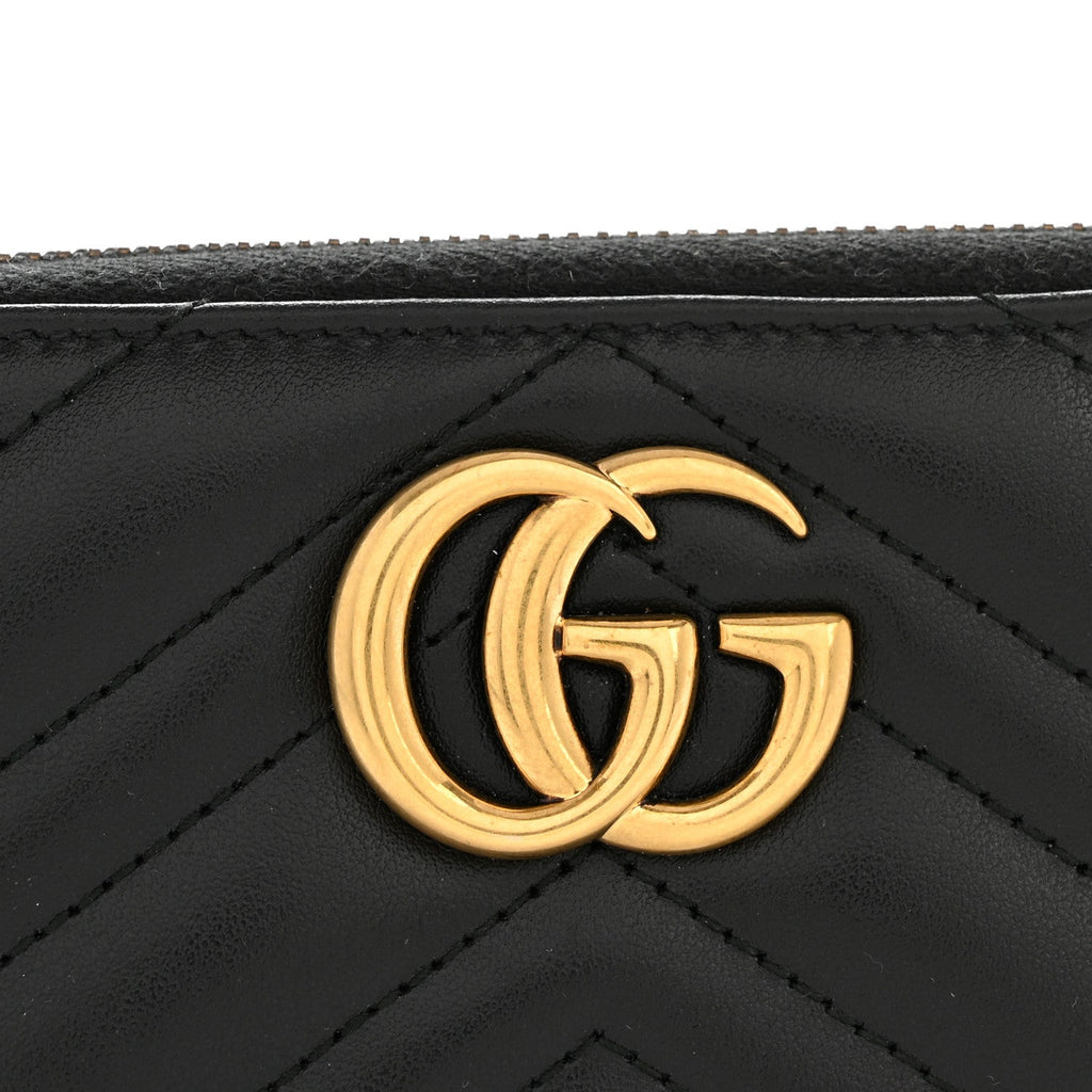 Gucci Calfskin Matelasse GG Marmont Zip Around Organizer Wallet Black