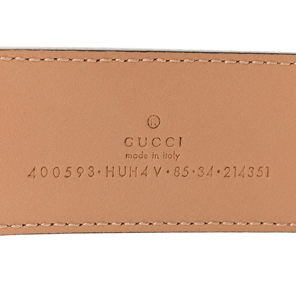 Gucci GG Supreme Monogram Plutone Calfskin Enamel Double G 40mm Belt 85 34 Beige Ebony Camelia