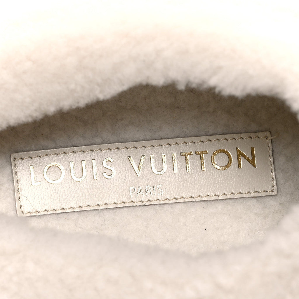 Louis Vuitton Suede Calfskin Shearling Monogram Debossed Cortina Closed Mule 38 Light Beige