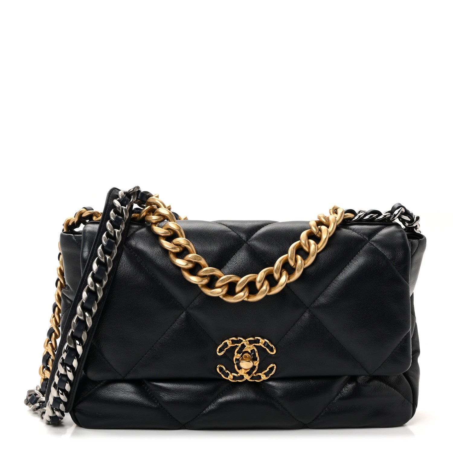 Chanel Goatskin Quilted Large Chanel 19 Flap Navy Blue