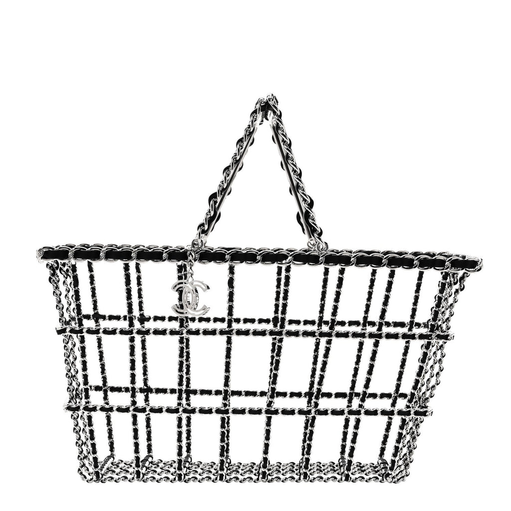 Chanel Brass Calfskin Medium Grocery By Chanel Shopping Basket Silver