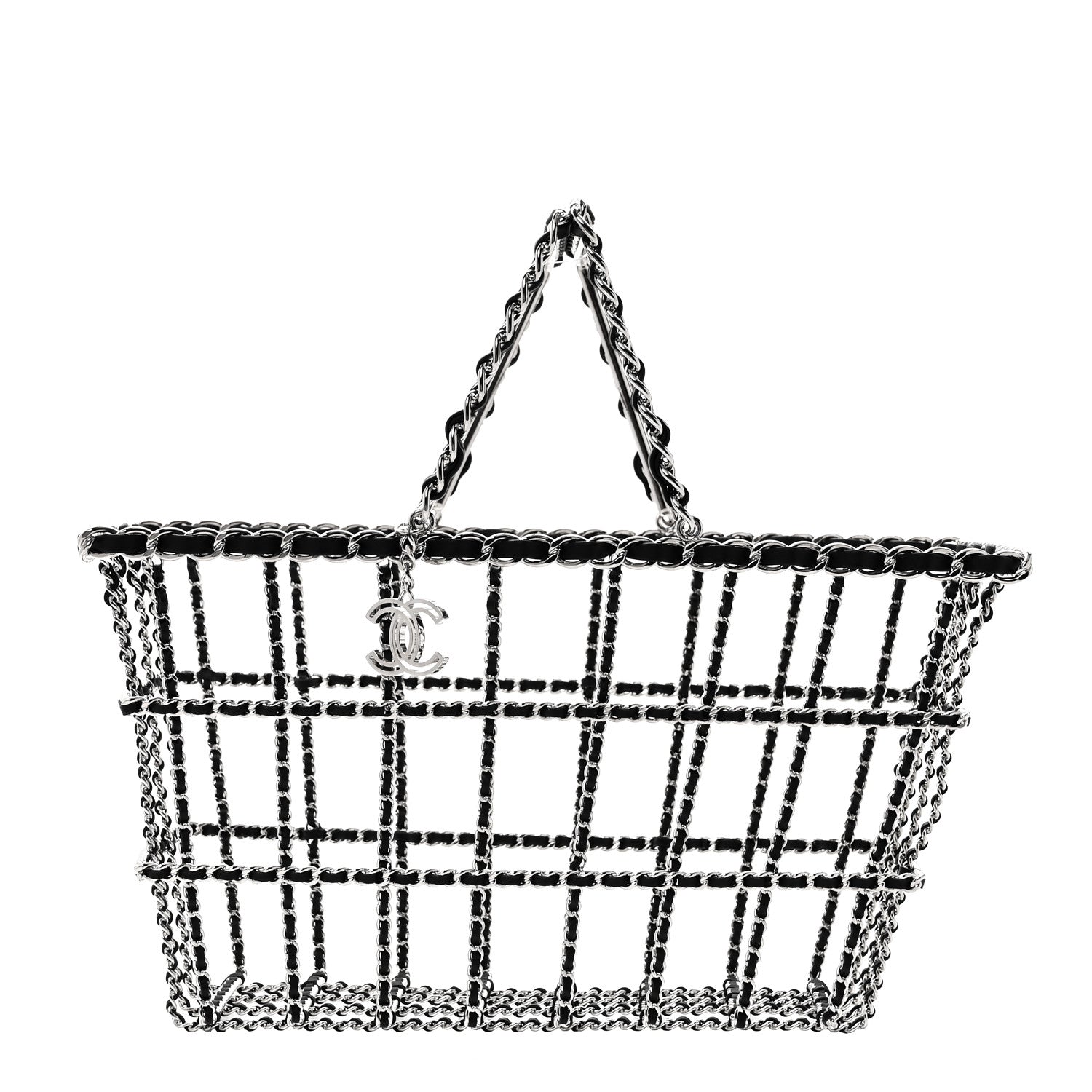 Chanel Brass Calfskin Medium Grocery By Chanel Shopping Basket Silver
