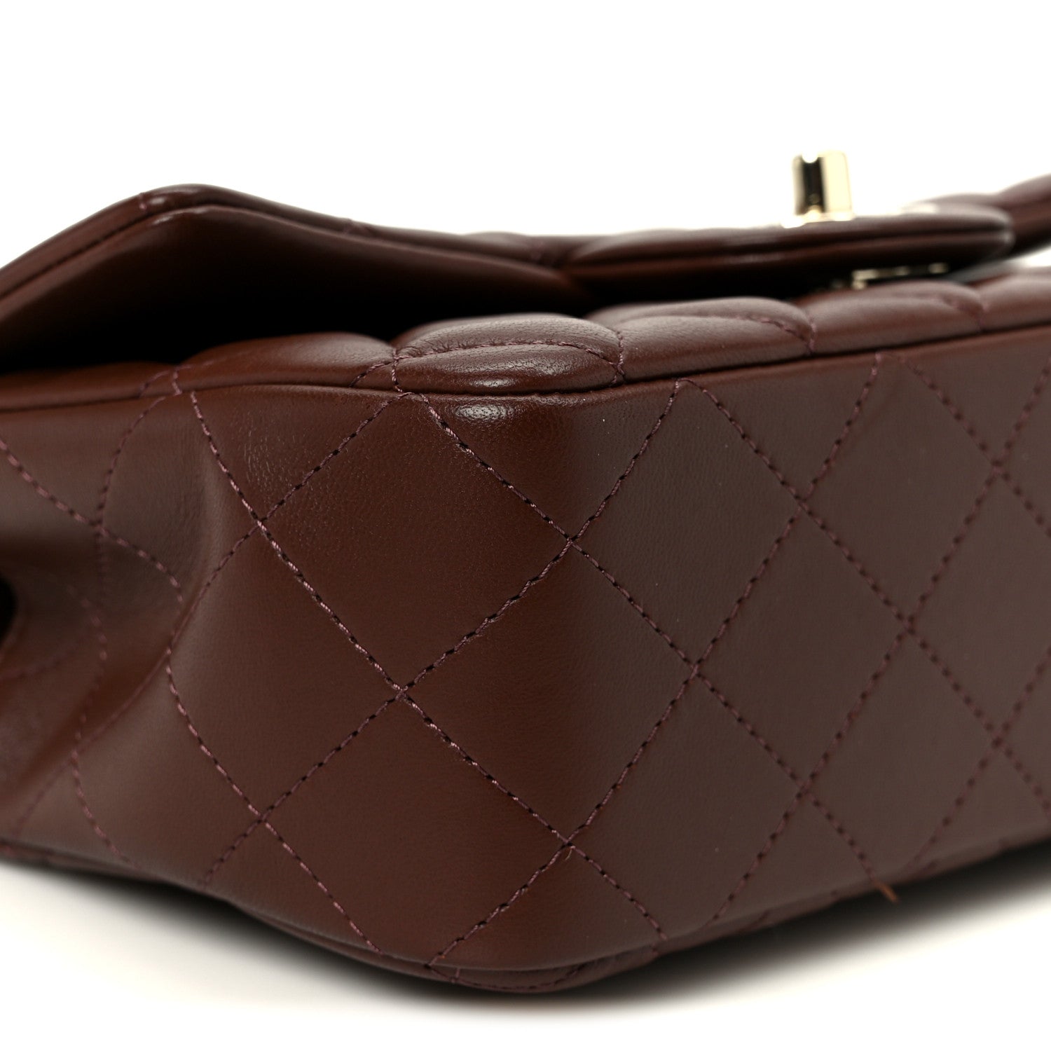 Chanel Lambskin Quilted Mini Top Handle Rectangular Flap Dark Brown