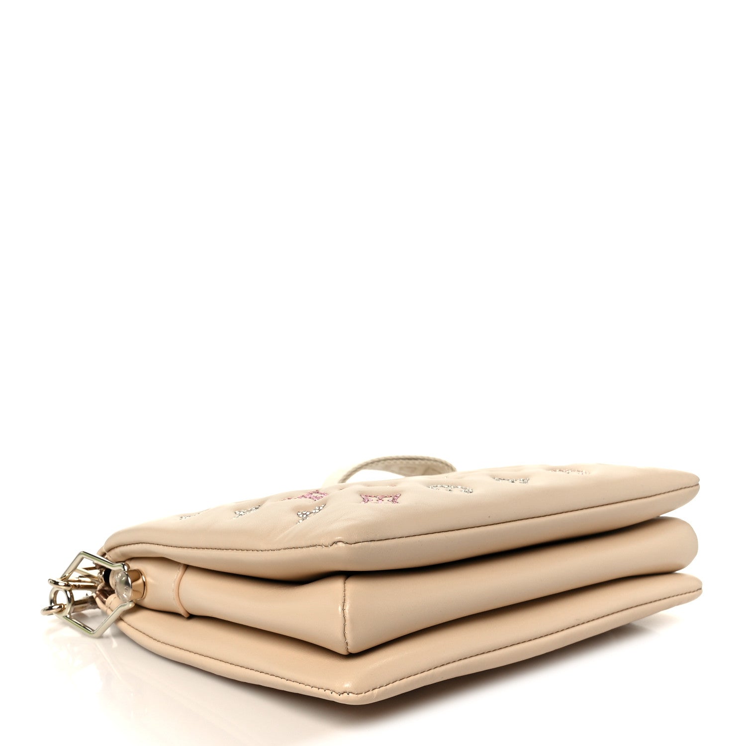 Louis Vuitton Lambskin Swarovski Crystal Embossed Monogram Coussin PM Nude