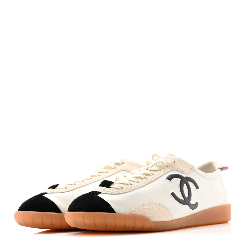 Calfskin Embossed Suede Womens CC Sneakers 38 Black White