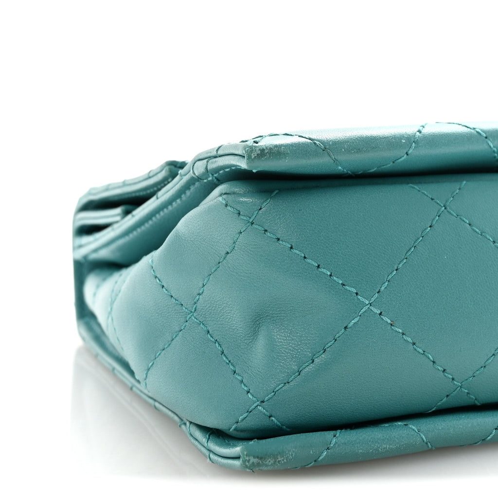 Chanel Calfskin Stitched Double Flap Bag Turquoise