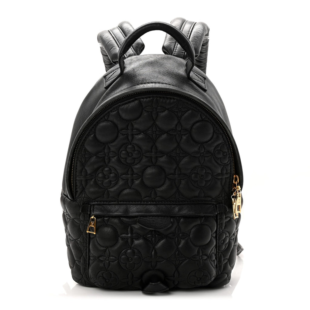 Louis Vuitton Lambskin Flower Quilted Palm Springs Backpack PM Black