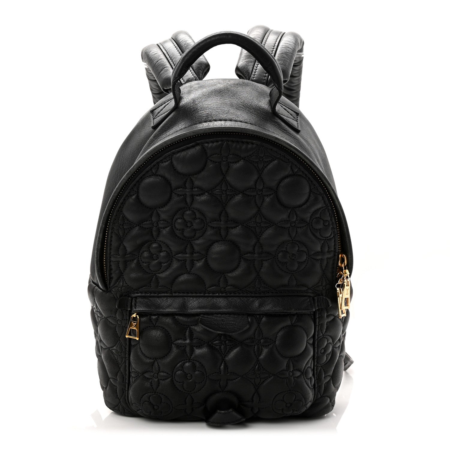 Louis Vuitton Lambskin Flower Quilted Palm Springs Backpack PM Black