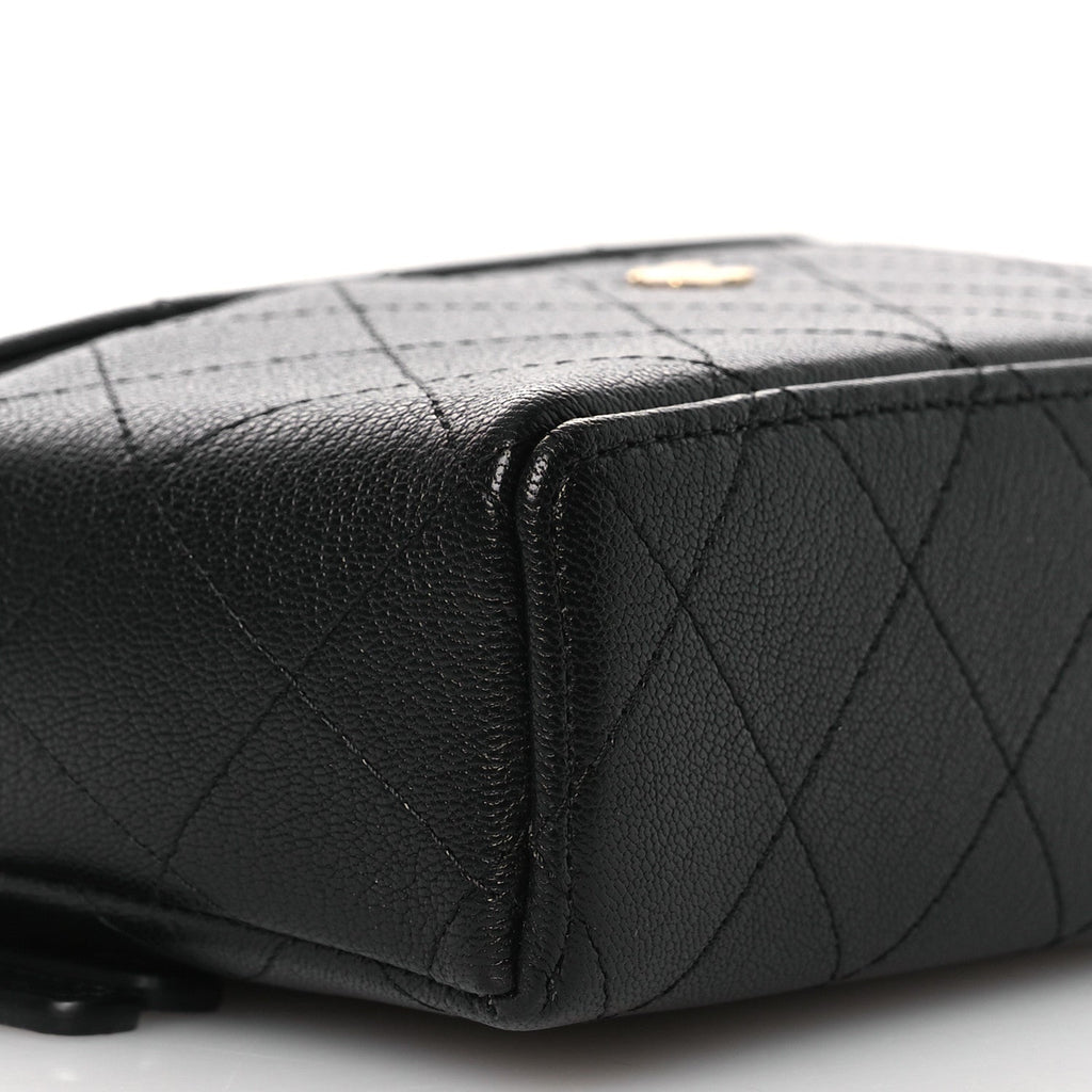 Chanel Goatskin Stitched Top Handle Slim Vanity With Chain Black