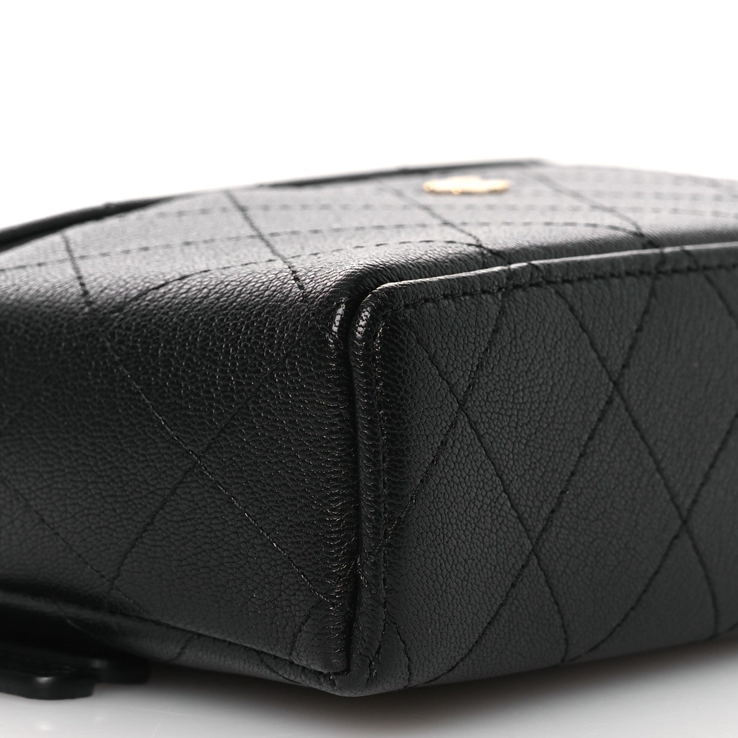 Chanel Goatskin Stitched Top Handle Slim Vanity With Chain Black