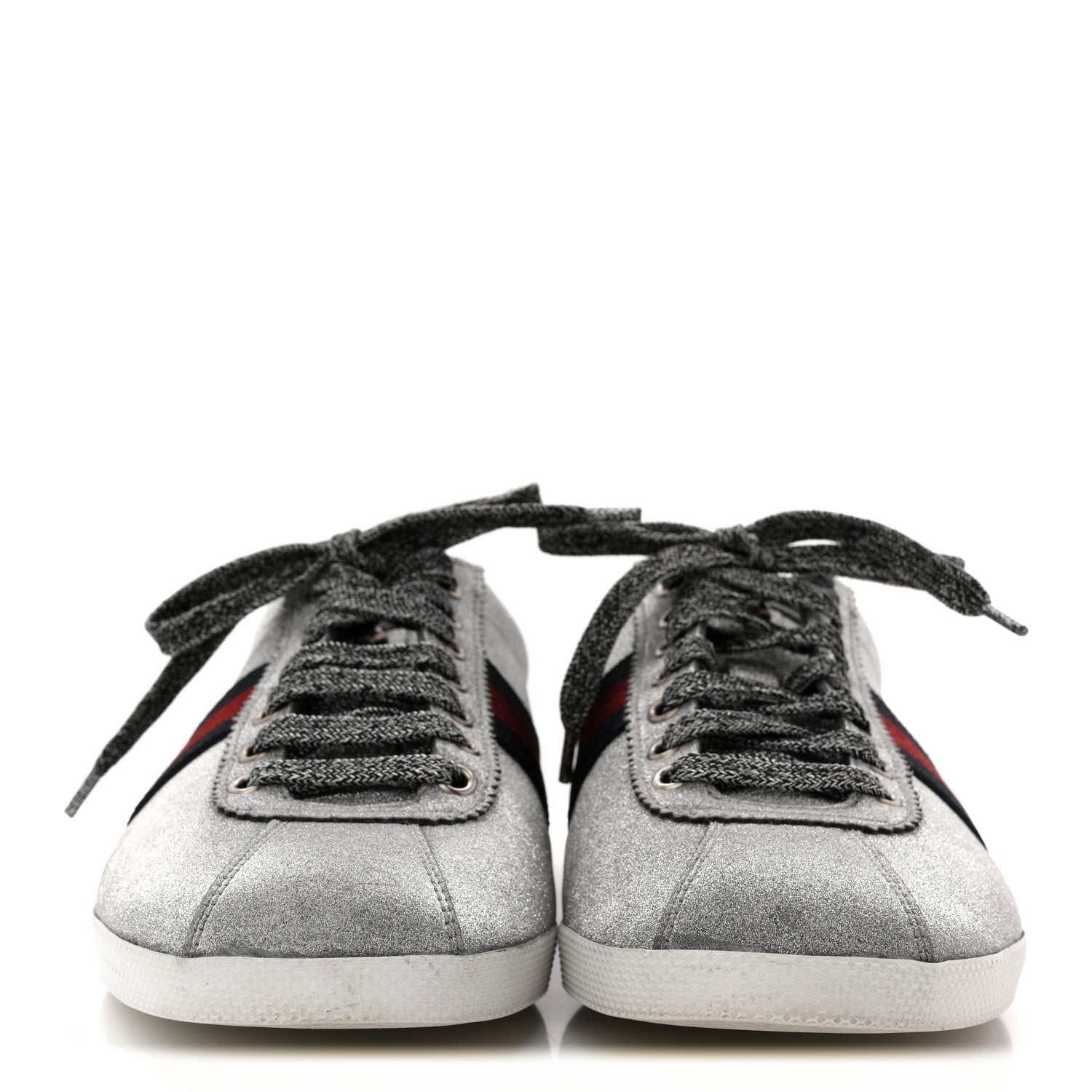Gucci Glitter Fabric Studded Web Mens Sneakers 9 Silver