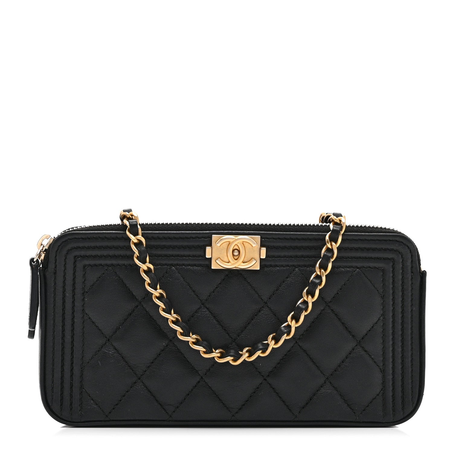Chanel Calfskin Quilted Small Boy Clutch With Chain Black