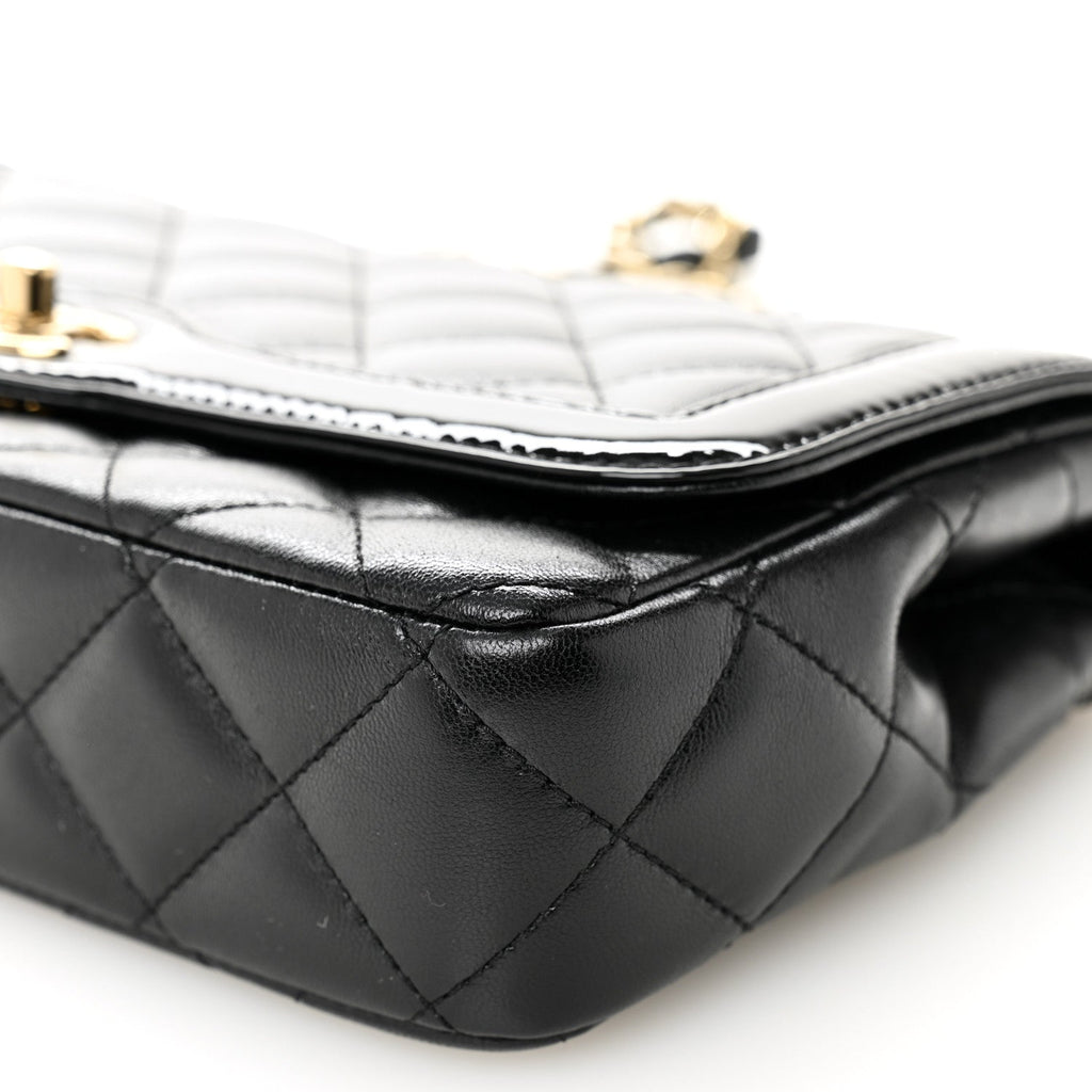 Chanel Lambskin Patent Calfskin Quilted Small Flap Bag Black
